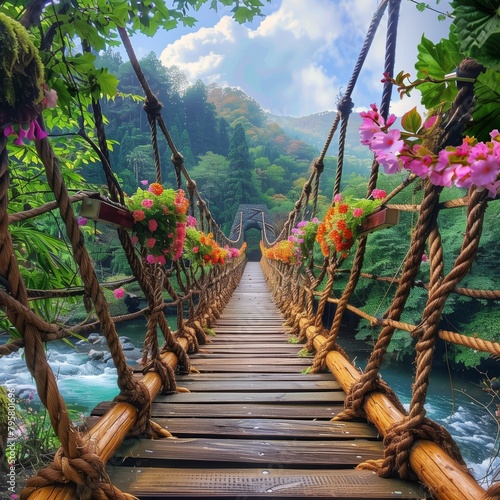 bridge over a river with flower