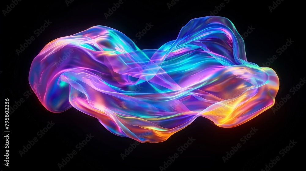 Immerse yourself in the ethereal beauty of this abstract fluid iridescent holographic neon curved wave in motion