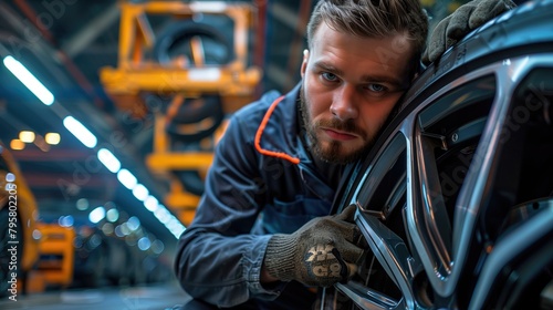 auto mechanic working at auto repair service station. Car service industry.