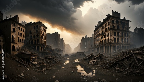 Obraz na płótnie post-apocalyptic ruined city w salonie