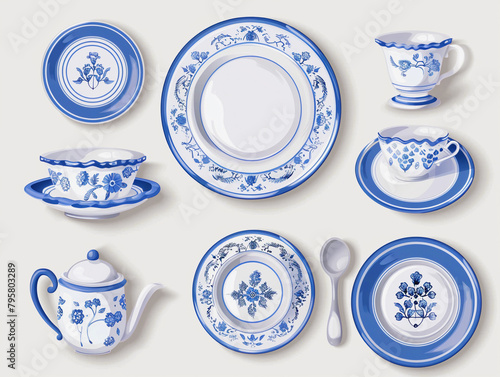 Set of porcelain tableware. National No Dirty Dishes Day