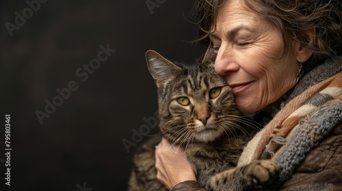 A woman is holding a cat in her arms