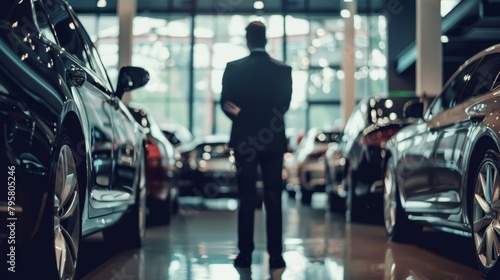 An undercover investigator posing as a customer in a luxury car dealership observing the exchange of large amounts of cash for expensive vehicles. . © Justlight