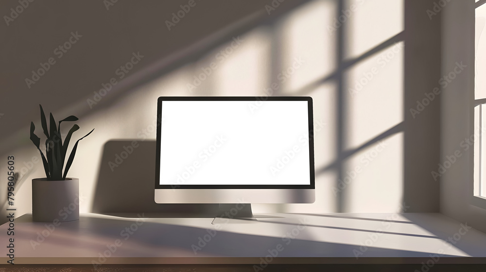 modern computer on a desktop with a simple and minimalist approach with transparent screen - easy modification modern computer on a desktop with a simple and minimalist approach with transparent screen - easy modification