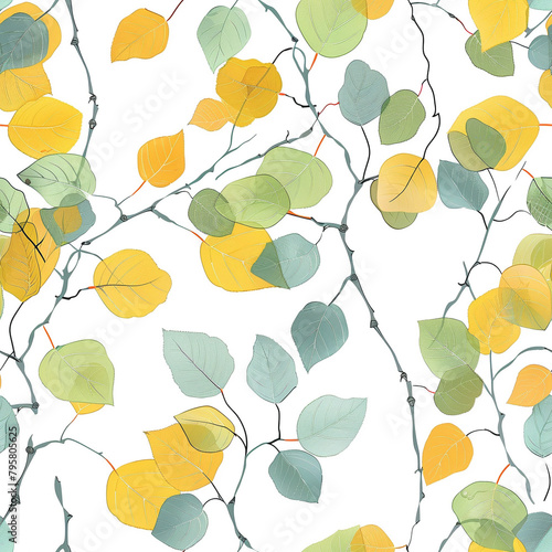 Seamless pattern of green aspen tree leaves on a pristine.
