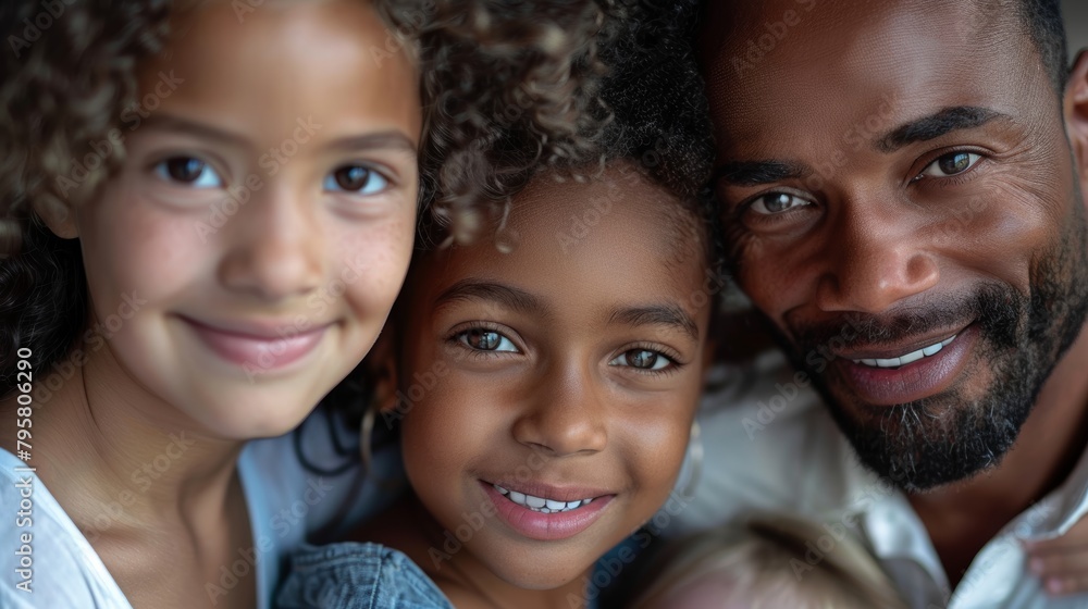 A man and two children are smiling for the camera A man and two children are smiling for the camera