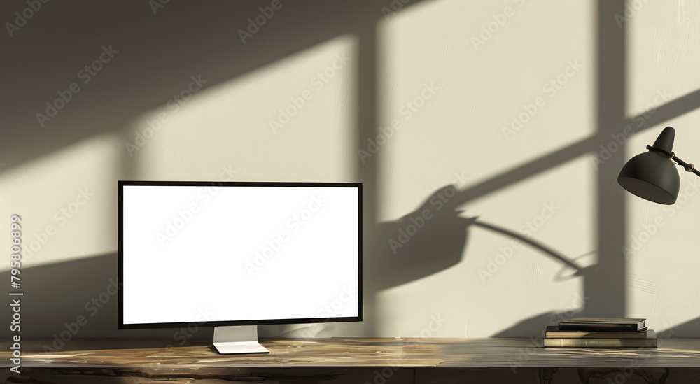 modern computer on a desktop with a simple and minimalist approach with transparent screen - easy modification modern computer on a desktop with a simple and minimalist approach with transparent screen - easy modification