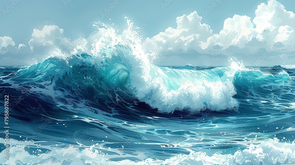 Close-Up Surge: Illustration Capturing the Power of Blue Waves Close-Up Surge: Illustration Capturing the Power of Blue Waves