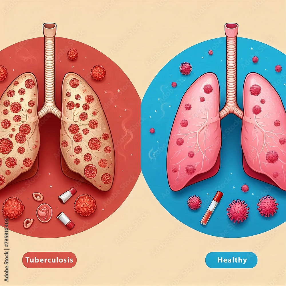 Lungs with tuberculosis vs healthy lungs, vector illustration