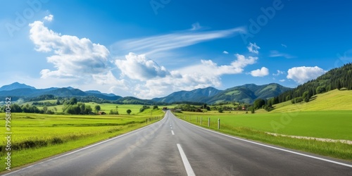 empty road with mountains in the background Generative AI