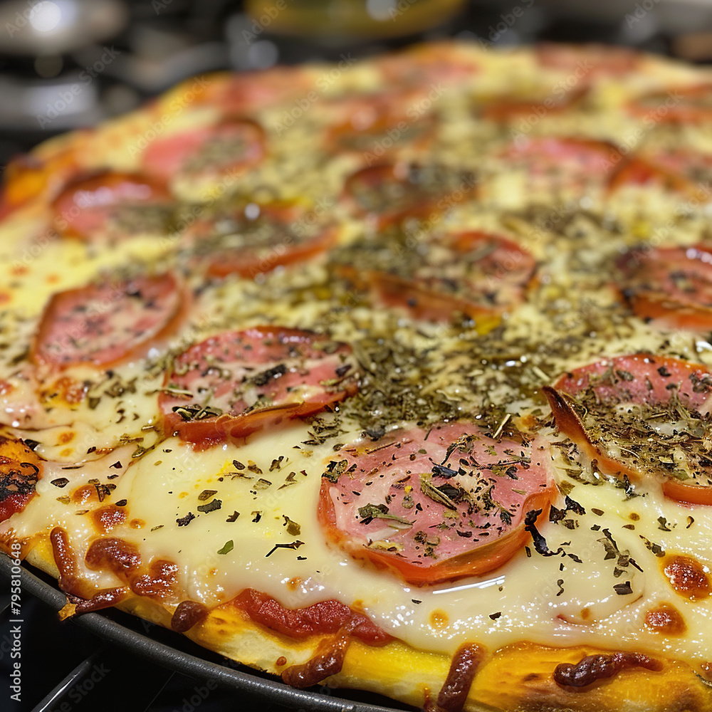 Delicious Homemade Pizza with Pepperoni, Cheese, and Herbs. Generated by AI Delicious Homemade Pizza with Pepperoni, Cheese, and Herbs. Generated by AI