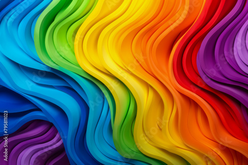 Rainbow wavy stripes 3D rendering for web design, posters, covers.