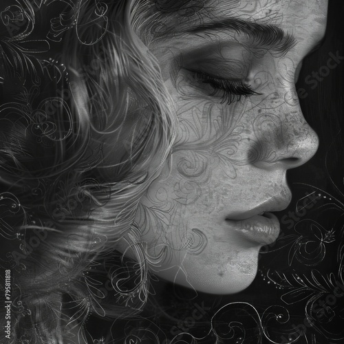 Charcoal Elegance: Yeelu’s Detailed Sketch of a Woman with Pen and Paper photo