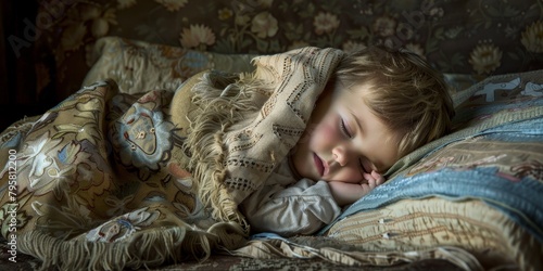 Sleeping child in bed Generative AI
