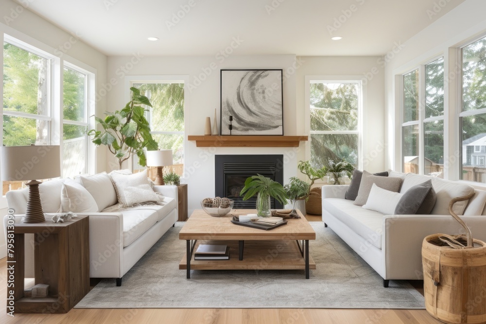 Naklejka premium Living room architecture furniture fireplace.