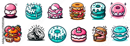 Cartoon donuts icon set. Vector illustration of fast food.