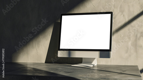 Minimalist desktop setup with a modern computer and transparent screen, designed for easy modifications