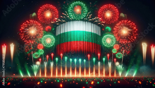 Firework display with the Bulgarian flag.