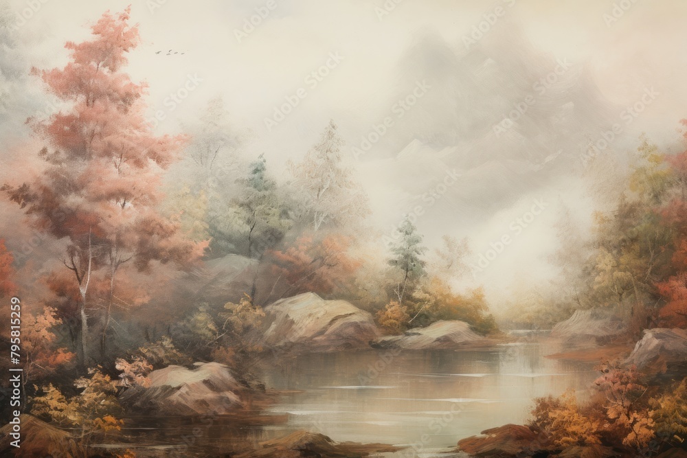 Landscapes painting outdoors nature.