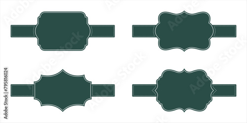 Vintage blank frames set with stitched effect and ribbon templates for decorative retro ornamental designs vector shapes in green color. Set of Islamic frames shapes badges. Vector Shapes