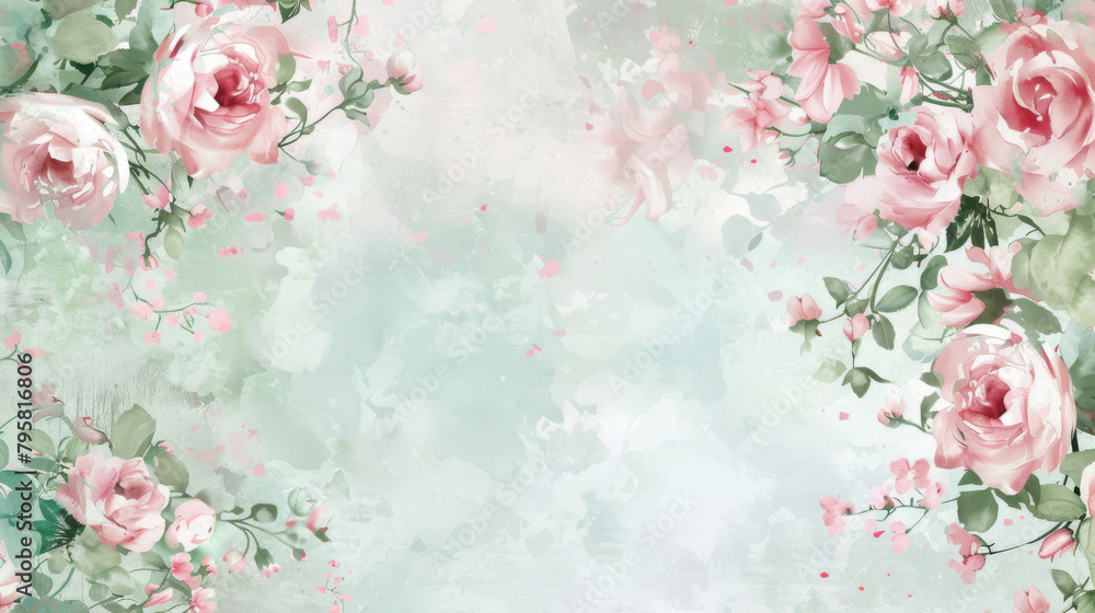 Vintage texture with pastel pink roses on an elegant shabby chic background