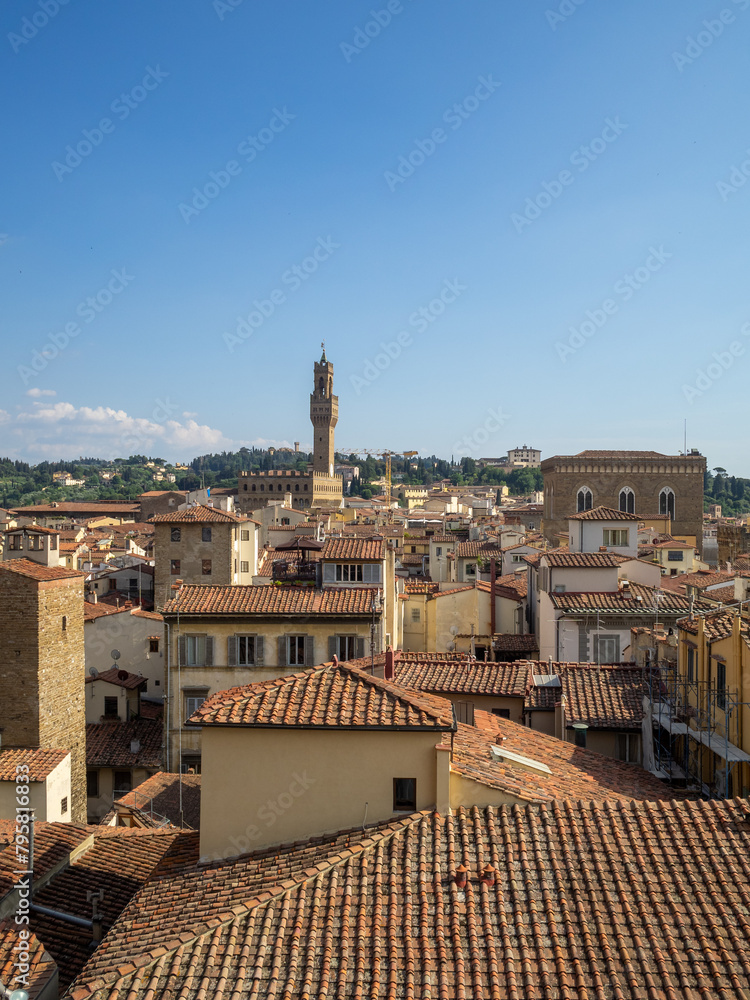 Obraz premium View over the roofs of Florence, from the Campanille di Giotto, with the Palazzo Vecchio at the far end