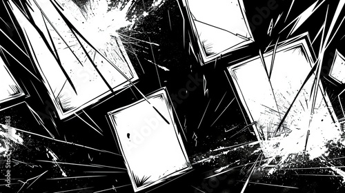 blank comic book panels, unorthodox broken panels, fractal asymmetry  photo
