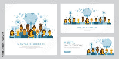 Mental disorders or health conditions concepts with demographically diverse group of unhappy people. Ideal for posters, web banners, headers, or social media posts