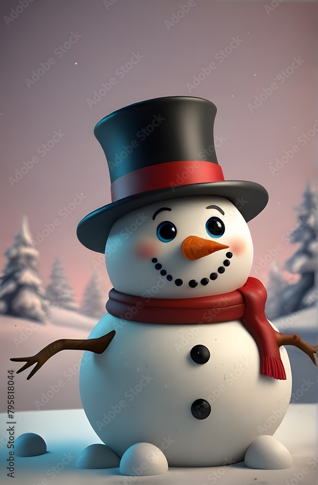 A beautiful 3D snowman. Generative AI A beautiful 3D snowman. Generative AI