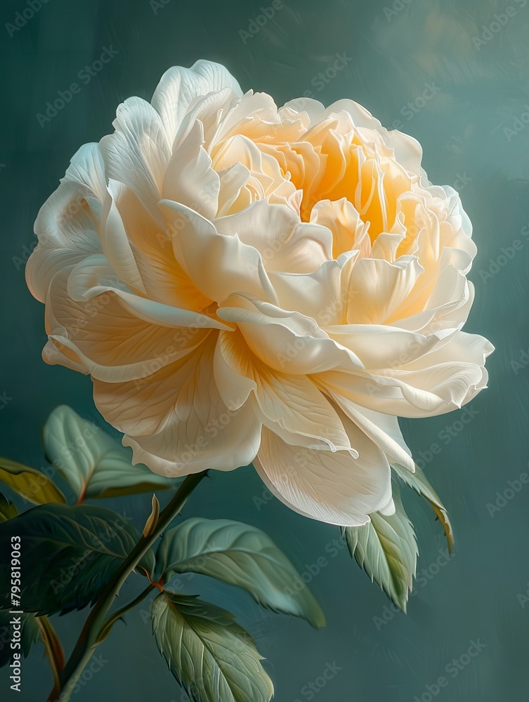 Close-up illustration of an ivory rose with petals painted in soft shades of light creamy yellow. Flower with smooth texture and delicate floral representation. Close-up illustration of an ivory rose with petals painted in soft shades of light creamy yellow. Flower with smooth texture and delicate floral representation.
