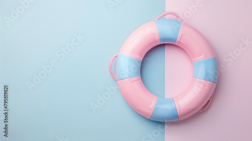 minimalistic pink and blue lifebuoy on a trendy split background, with copy space for text
