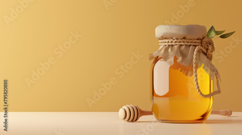 Wallpaper Mural organic honey in glass jar with rustic rope and leaf decor for healthy sweetener advertising, with copy space for text Torontodigital.ca