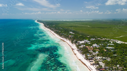 Aerial drone view of Tulum beach in Mexico © Michael