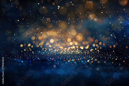 background of abstract glitter lights. gold, blue and black. de focused © Prasanth