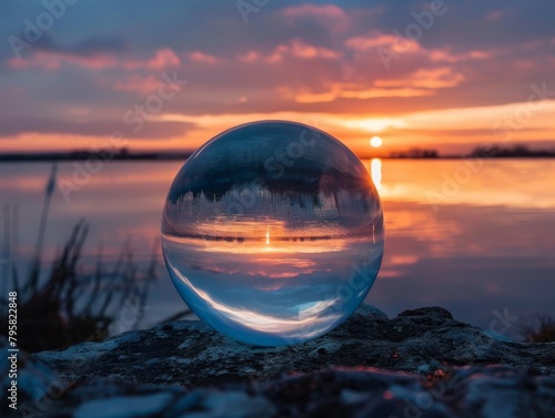 Sunset Reflection in Glass Sphere © Ari