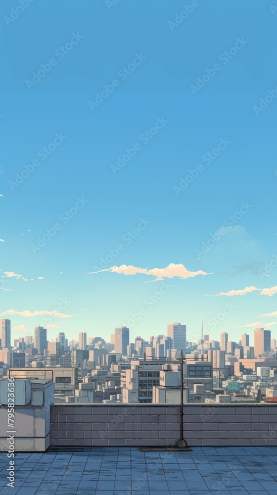 Obraz premium Minimal rooftop view in tokyo city morning architecture cityscape outdoors.