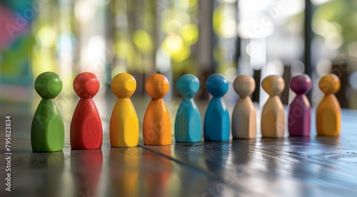 Colorful wooden figurines on a table