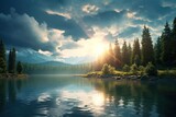Nature landscape lake sun