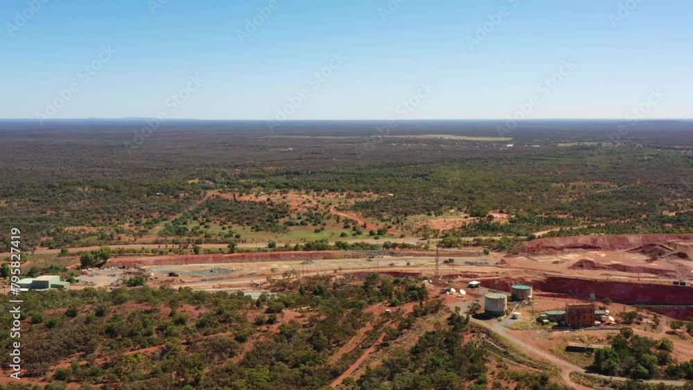 NSW Plains landscape around Cobar town with open pit copper mine – aerial 4k.
NSW Plains landscape around Cobar town with open pit copper mine – aerial 4k.
