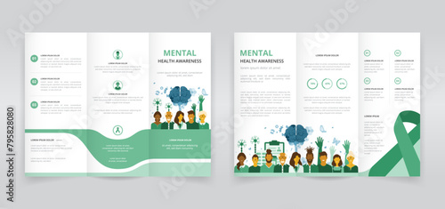 Trifold brochure, pamphlet or triptych leaflet template ideal for mental health day, awareness month or any other program addressing psychological issues