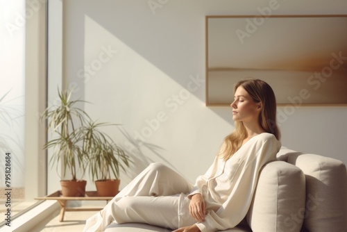 Woman sitting in her home