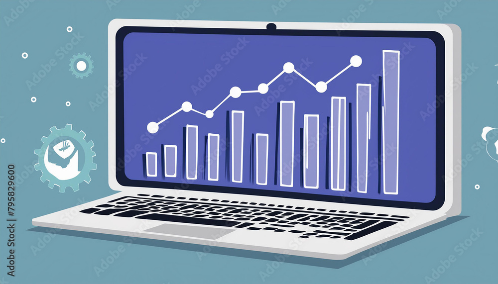 A computer with increasing line graphs, only graphics increasing A computer with increasing line graphs, only graphics increasing