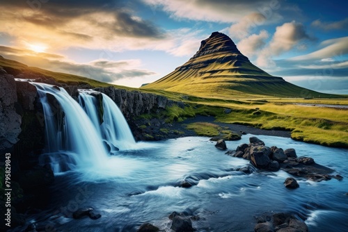 Iceland landscape waterfall mountain