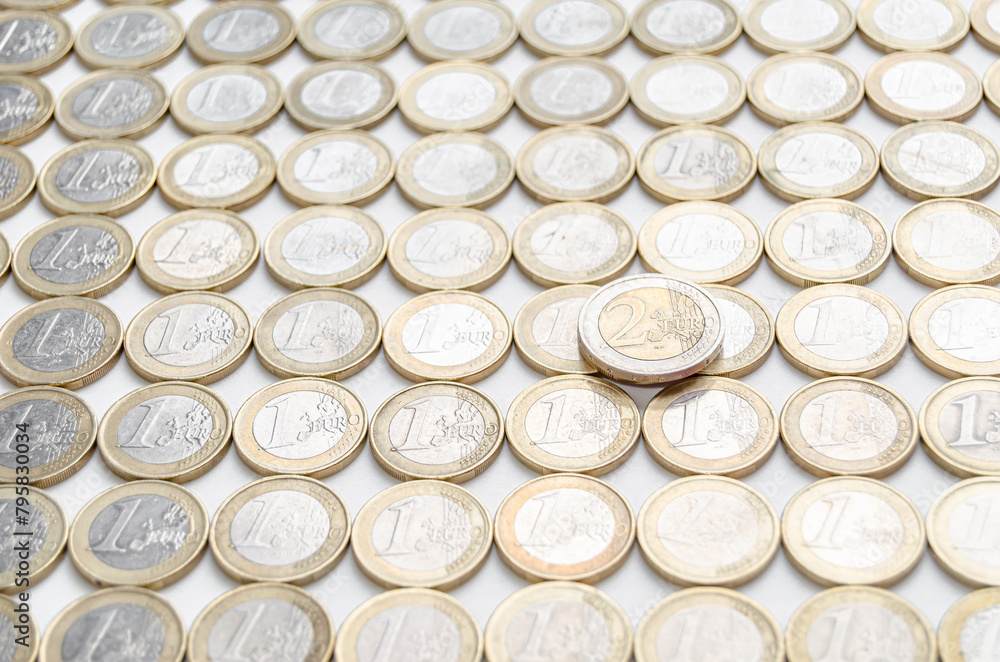 One euro coins on white background One euro coins on white background