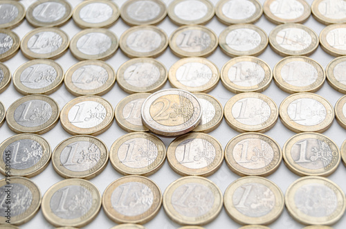 One euro coins on white background
