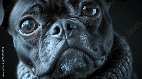 Close-up portrait of a purebred french bulldog with blue eyes