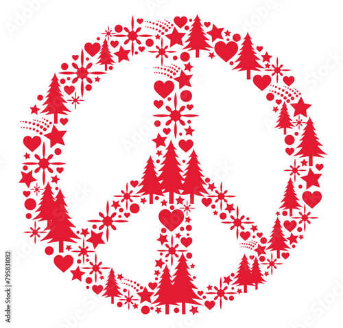 Christmas peace sign ornamental illustration, peaceful christmas spirit. Isolated vector illustration