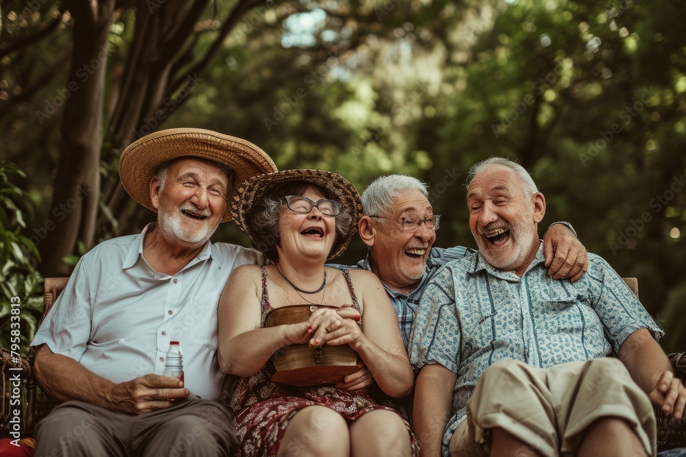 Group of seniors having fun in the garden. Elderly people having fun outdoors. Group of seniors having fun in the garden. Elderly people having fun outdoors.