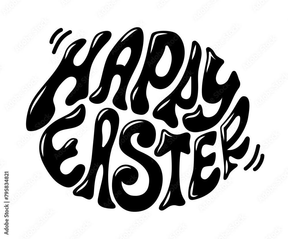 Obraz premium Happy Easter vector hand drawn lettering on white. Isolated groovy text with highlights