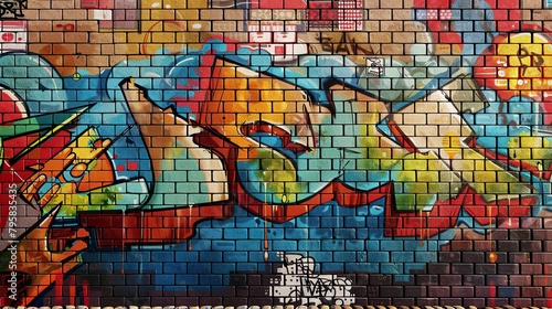Brick wall with graffiti pixel art 